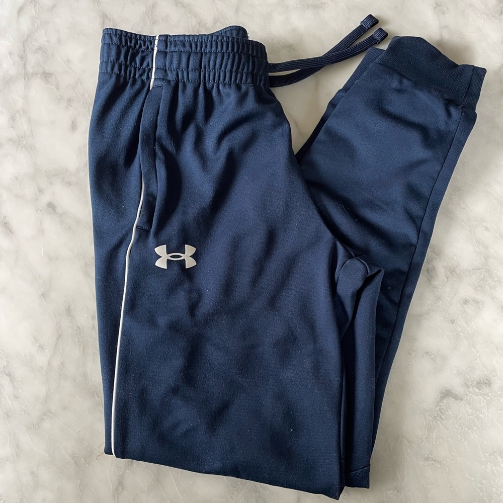 Under Armour Joggers, navy with white piping, youth medium, never worn